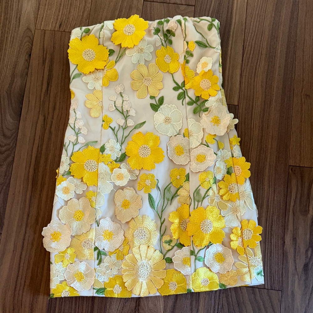 Vici Cream and Yellow Embroidered mini dress